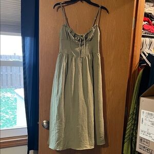Sage Green Midi Dress with Corset-like Top